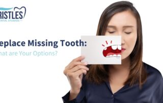tooth replacement options: missing teeth with sad face female